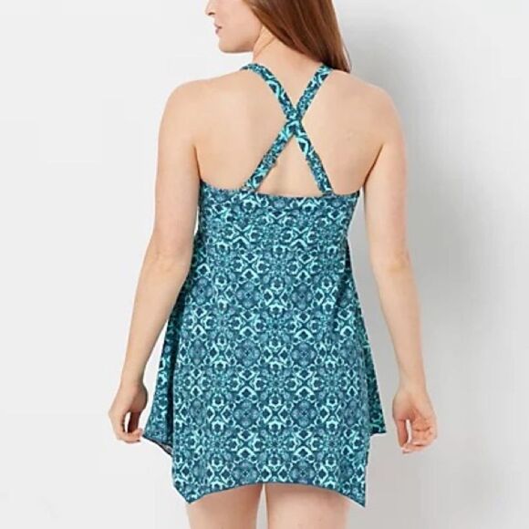 Denim & Co. Beach Handkerchief Hem Scoop-Neck Swim Dress - Picture 2 of 6